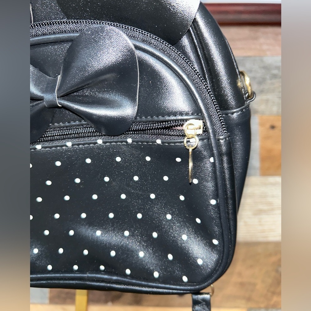 NWOT-Mickey Mouse Mini Backpack Black Bow Ears Polka Dot - Picture 3 of 7